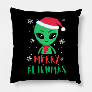 Merry Alienmas Cute Green Alien Santa Hat Pillow