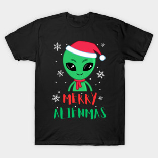 Merry Alienmas Cute Green Alien Santa Hat T-Shirt