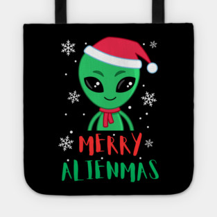 Merry Alienmas Cute Green Alien Santa Hat Tote