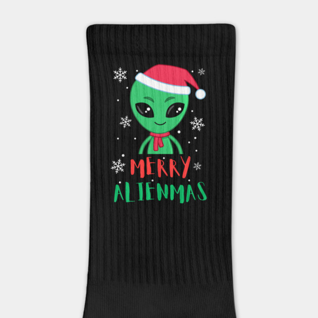 Merry Alienmas Cute Green Alien Santa Hat by Creatifly Graphic Tees