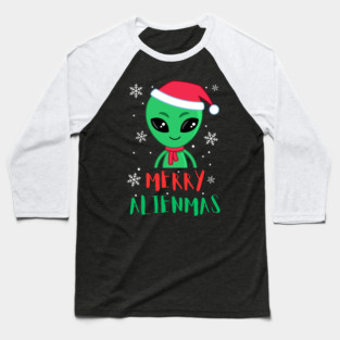 Merry Alienmas Cute Green Alien Santa Hat Baseball T-Shirt