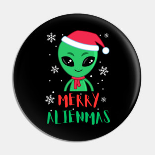 Merry Alienmas Cute Green Alien Santa Hat Pin