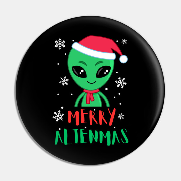 Merry Alienmas Cute Green Alien Santa Hat Pin by Creatifly Graphic Tees