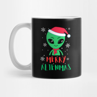 Merry Alienmas Cute Green Alien Santa Hat Mug