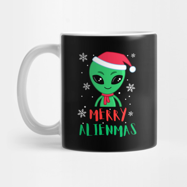 Merry Alienmas Cute Green Alien Santa Hat by Creatifly Graphic Tees