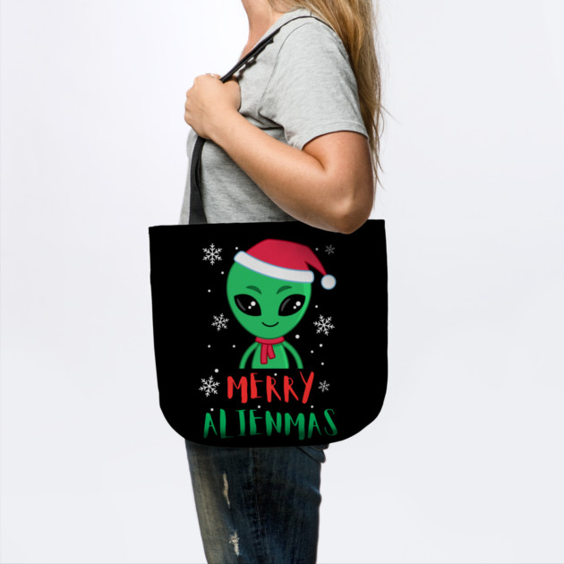 Merry Alienmas Cute Green Alien Santa Hat by Creatifly Graphic Tees