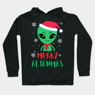 Merry Alienmas Cute Green Alien Santa Hat Hoodie