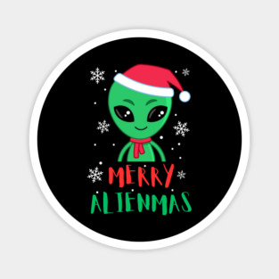 Merry Alienmas Cute Green Alien Santa Hat Magnet