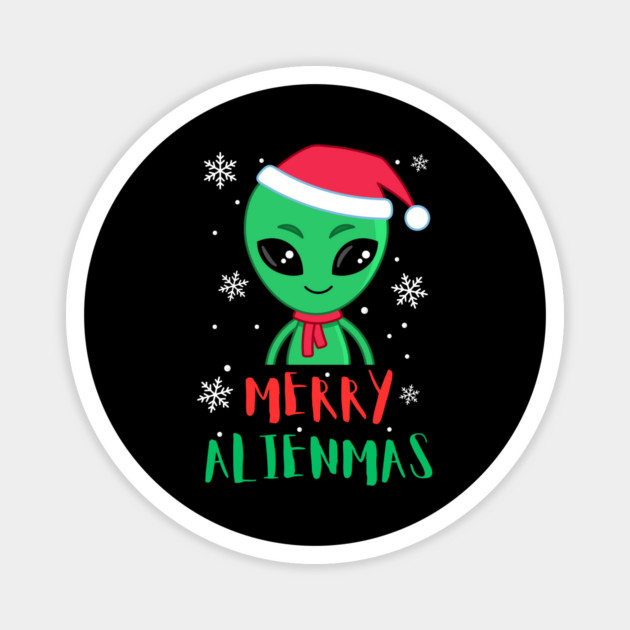Merry Alienmas Cute Green Alien Santa Hat Magnet by Creatifly Graphic Tees