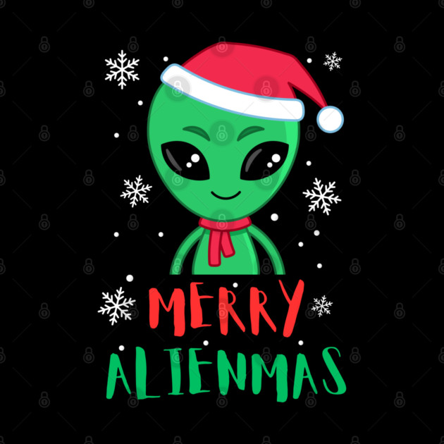 Merry Alienmas Cute Green Alien Santa Hat by Creatifly Graphic Tees