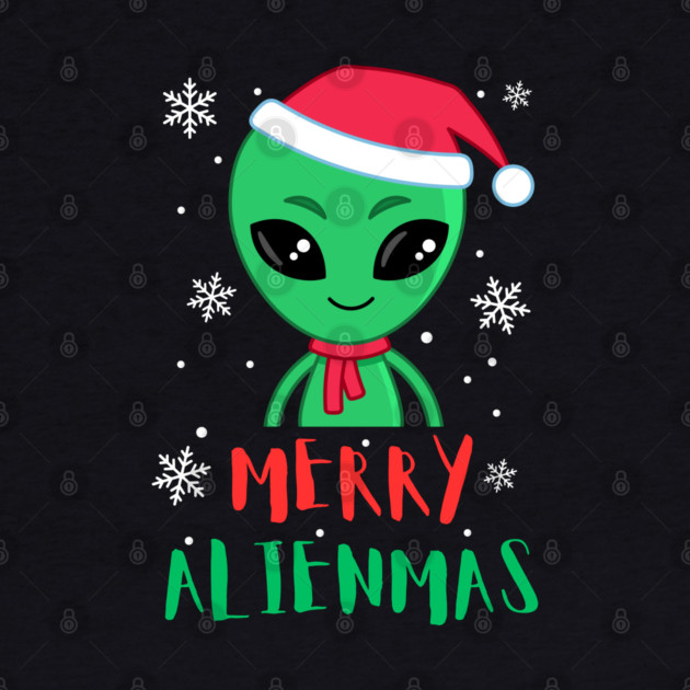 Merry Alienmas Cute Green Alien Santa Hat by Creatifly Graphic Tees