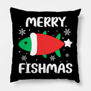 Merry Fishmas Cute Santa Fish Holiday Pun Pillow