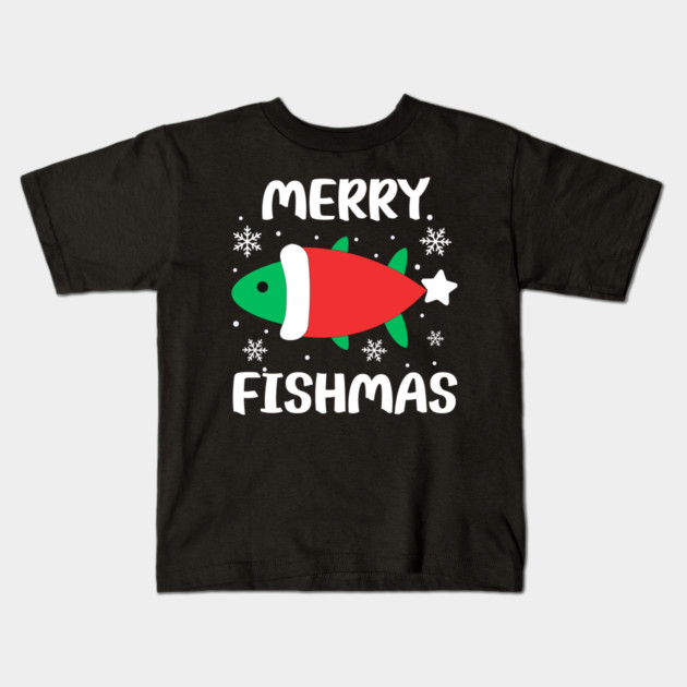 Merry Fishmas Cute Santa Fish Holiday Pun Kids T-Shirt by Creatifly Graphic Tees