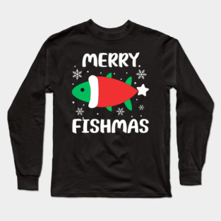 Merry Fishmas Cute Santa Fish Holiday Pun Long Sleeve T-Shirt