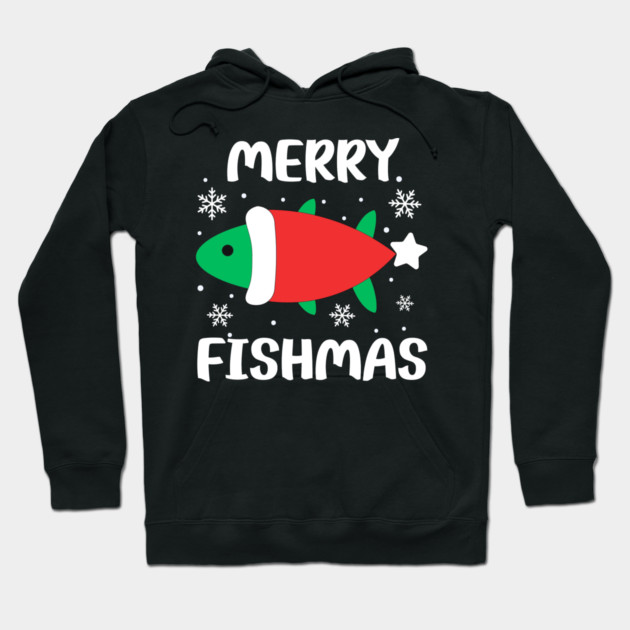 Merry Fishmas Cute Santa Fish Holiday Pun Hoodie by Creatifly Graphic Tees