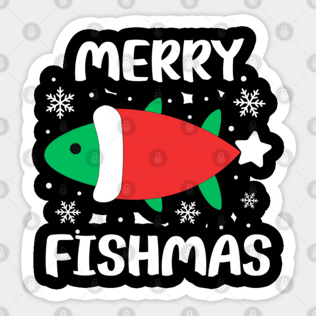 Merry Fishmas Cute Santa Fish Holiday Pun Sticker by Creatifly Graphic Tees