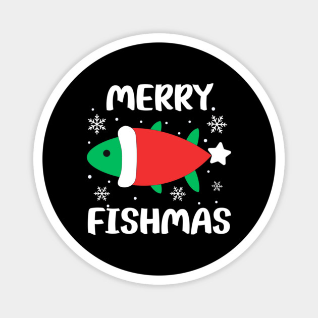 Merry Fishmas Cute Santa Fish Holiday Pun Magnet by Creatifly Graphic Tees