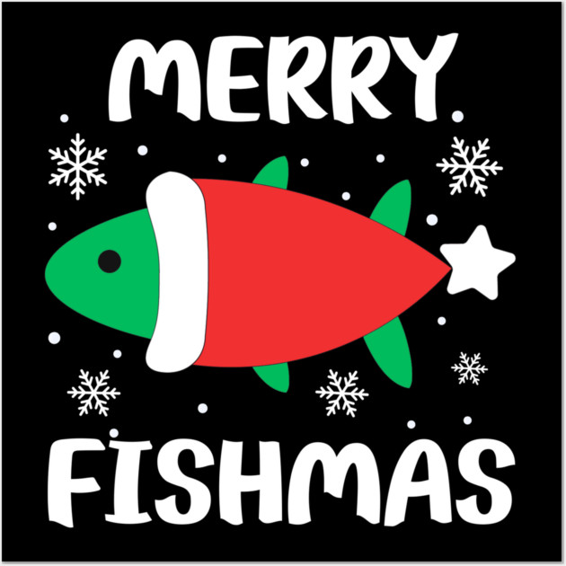 Merry Fishmas Cute Santa Fish Holiday Pun Wall Art by Creatifly Graphic Tees