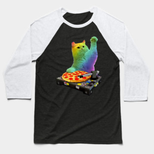 DJ Cat Pizza Baseball T-Shirt