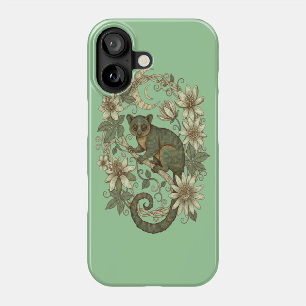Kinkajou Honey Bear with Moon and Flowers Phone Case by BirdsnStuff