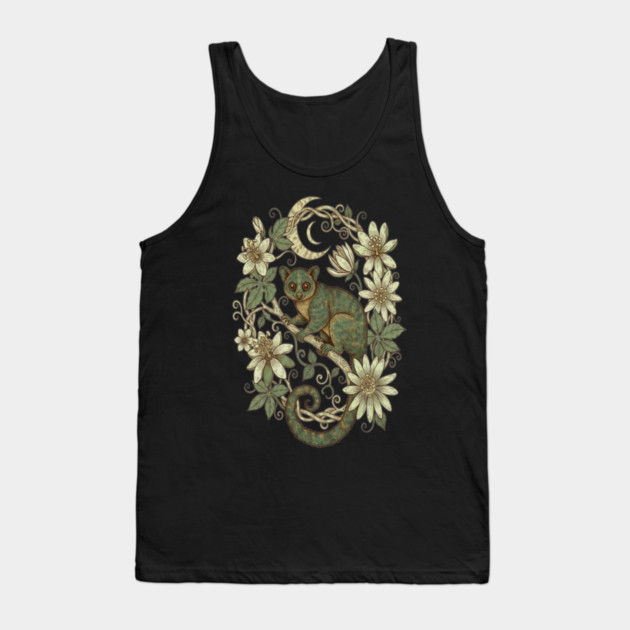 Kinkajou Honey Bear with Moon and Flowers Tank Top by BirdsnStuff