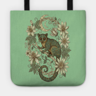 Kinkajou Honey Bear with Moon and Flowers Tote