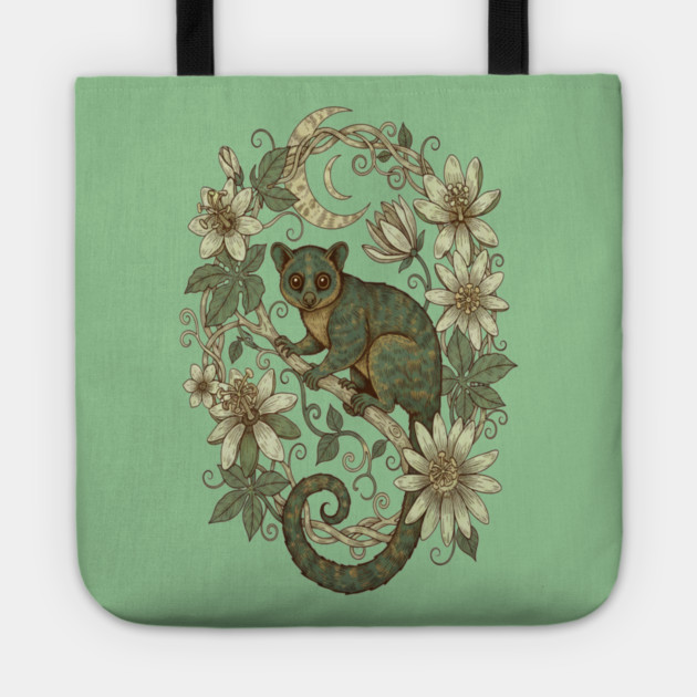 Kinkajou Honey Bear with Moon and Flowers Tote by BirdsnStuff