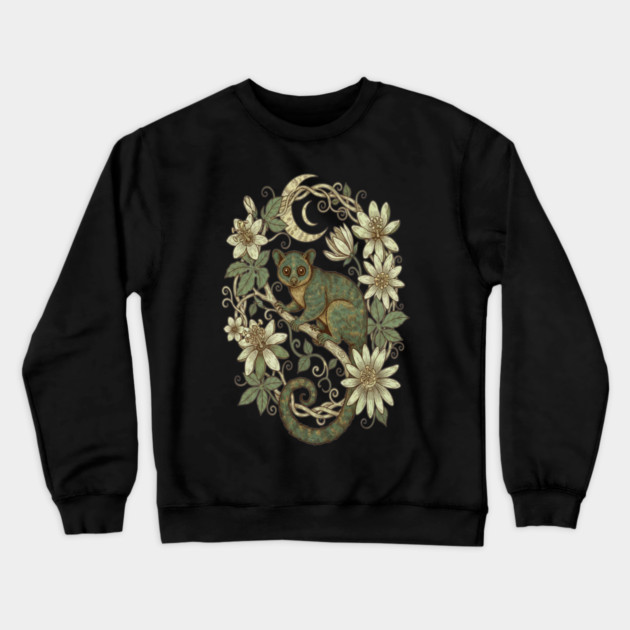 Kinkajou Honey Bear with Moon and Flowers Crewneck Sweatshirt by BirdsnStuff