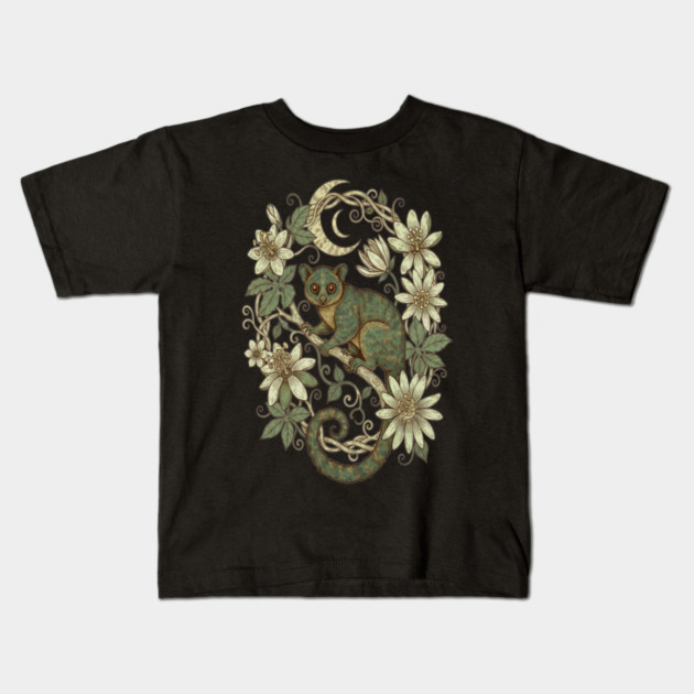 Kinkajou Honey Bear with Moon and Flowers Kids T-Shirt by BirdsnStuff