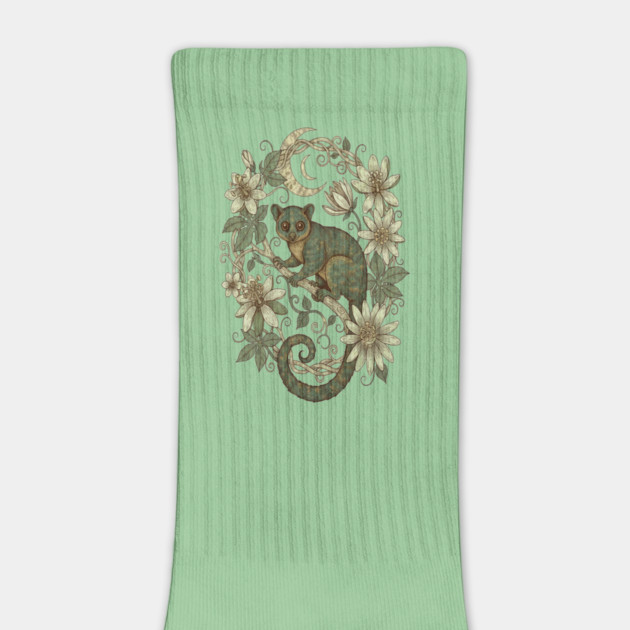 Kinkajou Honey Bear with Moon and Flowers by BirdsnStuff