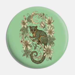 Kinkajou Honey Bear with Moon and Flowers Pin