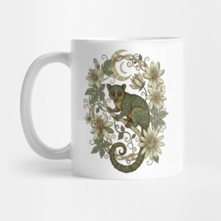 Kinkajou Honey Bear with Moon and Flowers Mug