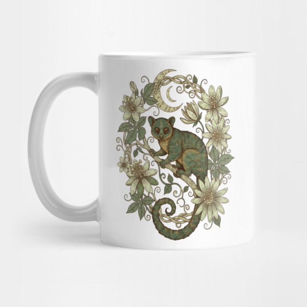 Kinkajou Honey Bear with Moon and Flowers by BirdsnStuff