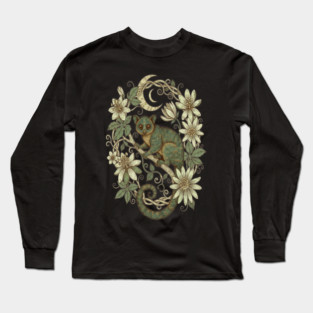 Kinkajou Honey Bear with Moon and Flowers Long Sleeve T-Shirt