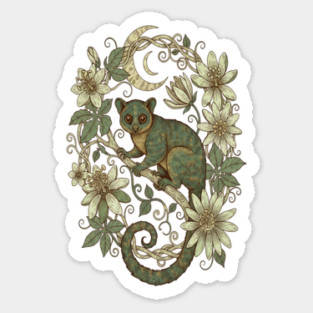 Kinkajou Honey Bear with Moon and Flowers Sticker