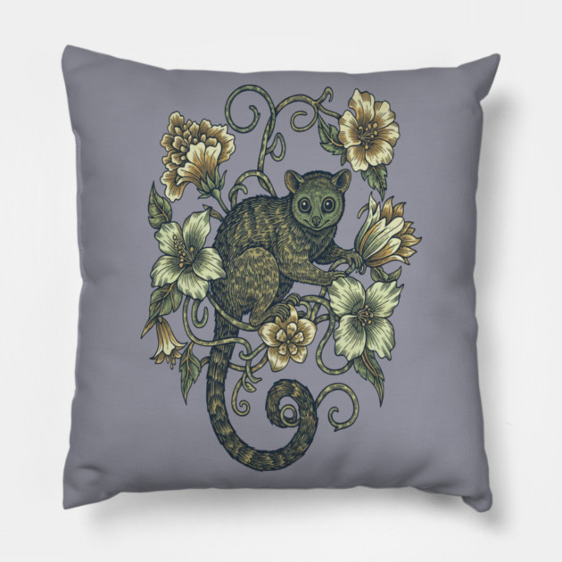 Kinkajou Honey Bear and Tropical Flowers Pillow by BirdsnStuff