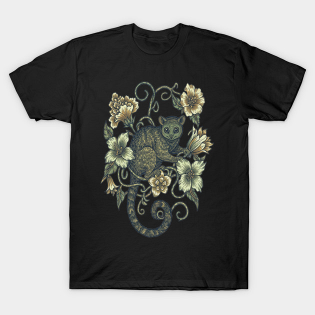 Kinkajou Honey Bear and Tropical Flowers T-Shirt by BirdsnStuff