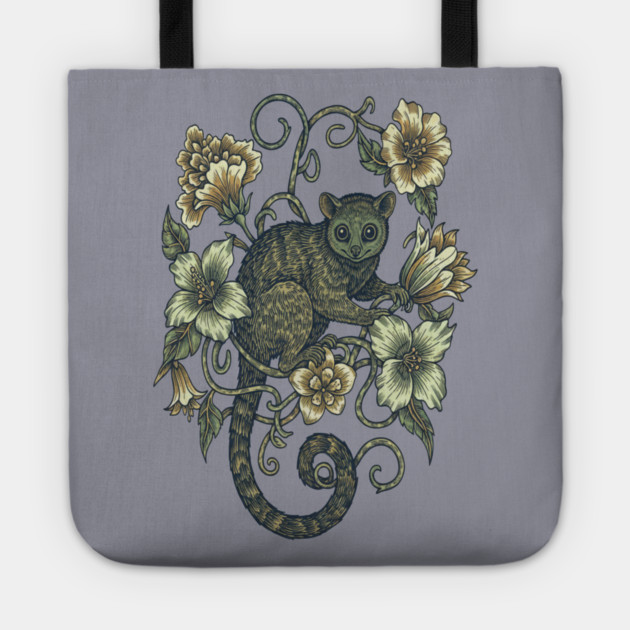 Kinkajou Honey Bear and Tropical Flowers Tote by BirdsnStuff