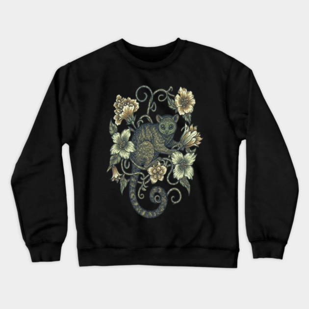 Kinkajou Honey Bear and Tropical Flowers Crewneck Sweatshirt by BirdsnStuff