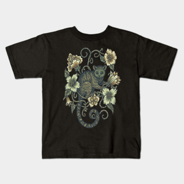 Kinkajou Honey Bear and Tropical Flowers Kids T-Shirt by BirdsnStuff
