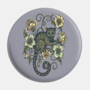 Kinkajou Honey Bear and Tropical Flowers Pin