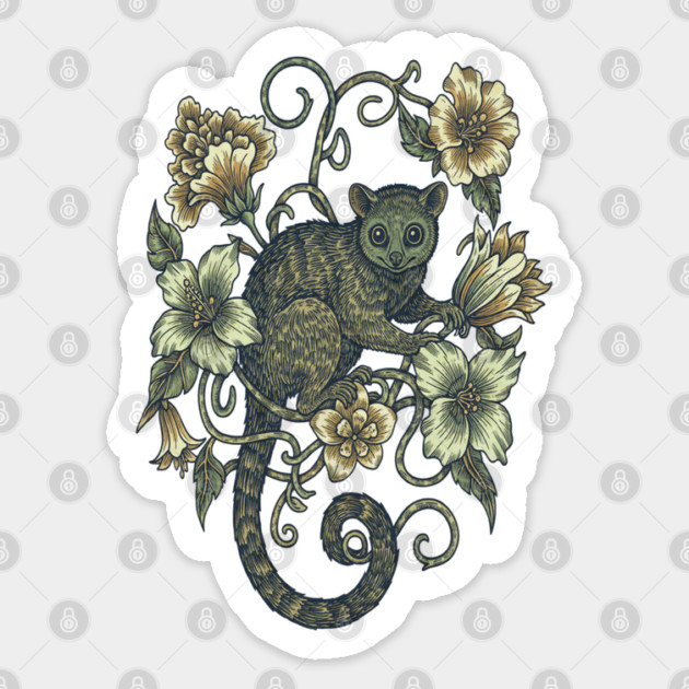 Kinkajou Honey Bear and Tropical Flowers Sticker by BirdsnStuff