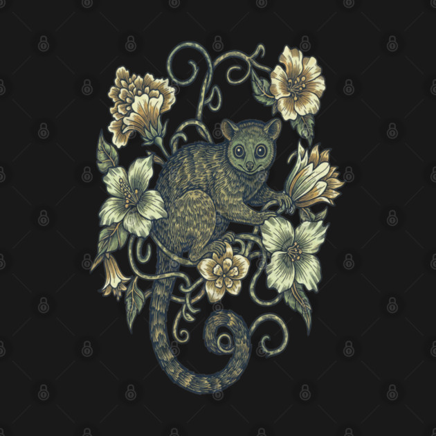 Kinkajou Honey Bear and Tropical Flowers by BirdsnStuff