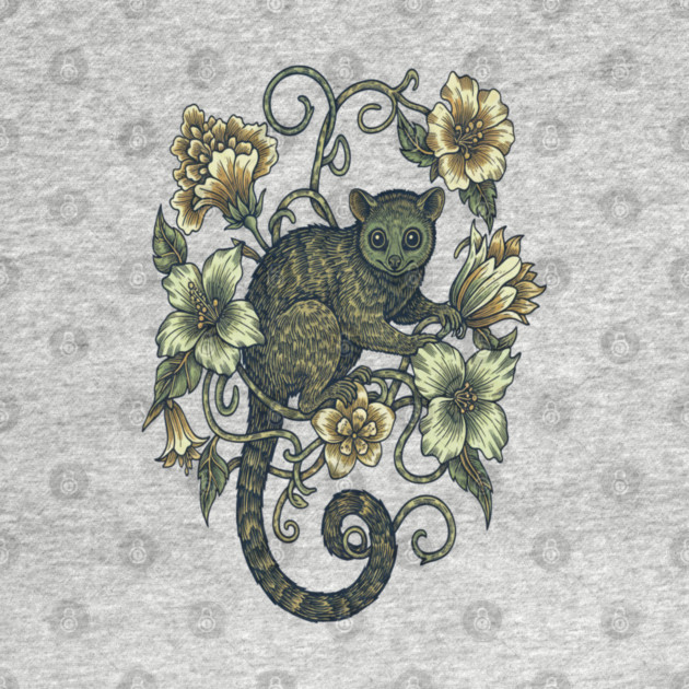 Kinkajou Honey Bear and Tropical Flowers by BirdsnStuff