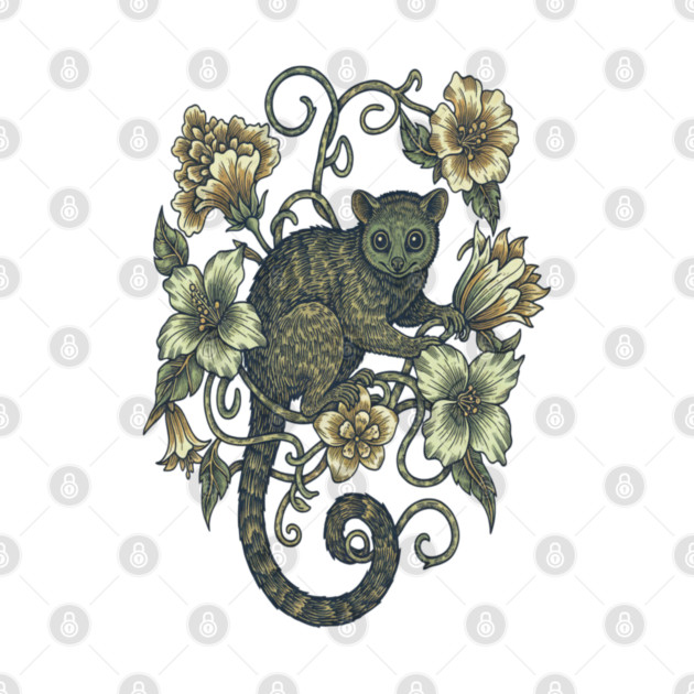 Kinkajou Honey Bear and Tropical Flowers by BirdsnStuff