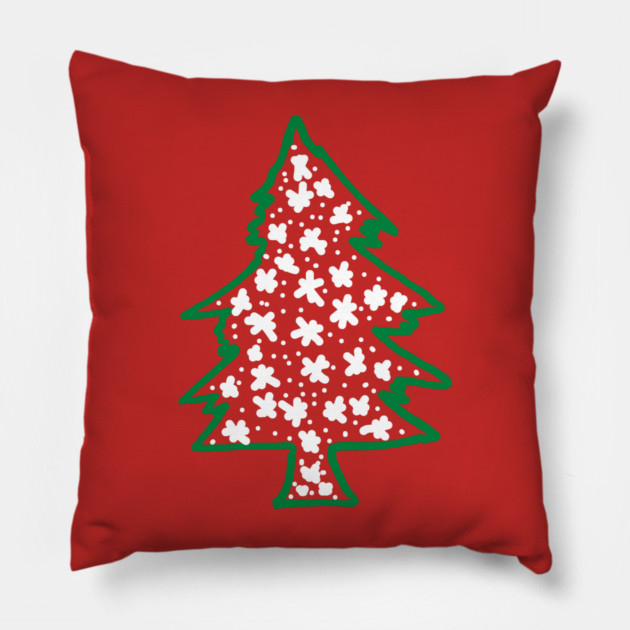 Snowy Hand Drawn Christmas Tree Pillow by Creatifly Graphic Tees