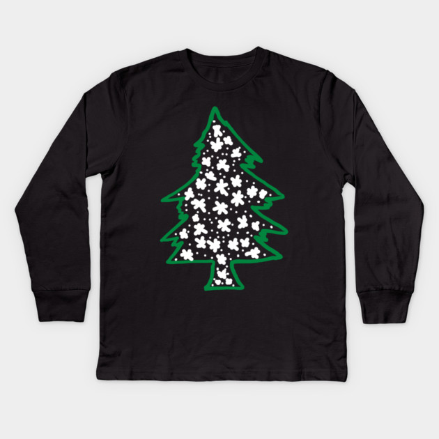 Snowy Hand Drawn Christmas Tree Kids Long Sleeve T-Shirt by Creatifly Graphic Tees