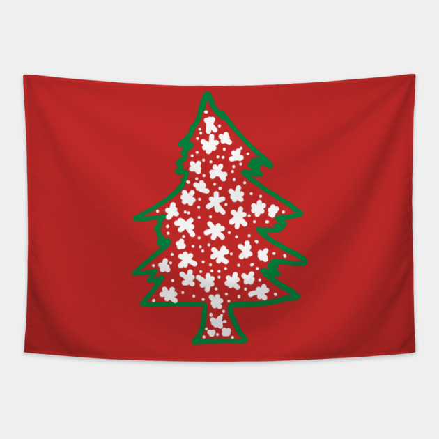Snowy Hand Drawn Christmas Tree Tapestry by Creatifly Graphic Tees