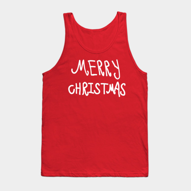 White Hand Drawn Merry Christmas Doodle Tank Top by Creatifly Graphic Tees