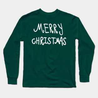 White Hand Drawn Merry Christmas Doodle Long Sleeve T-Shirt